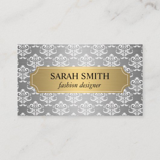 Elegant Damask / Gold Silver Metallic Visitenkarte (Vorderseite)