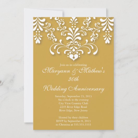 Elegant Damask Gold Wedding Anniversary Einladung (Vorderseite)