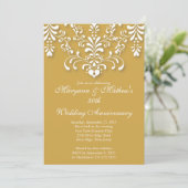 Elegant Damask Gold Wedding Anniversary Einladung (Stehend Vorderseite)