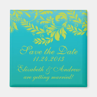 Elegant Damask Leaf Swirl Speichern Sie das Datums Magnet