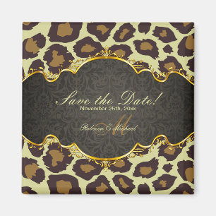 Elegant Damask Leopard Speichern Sie die Datumsmag Magnet