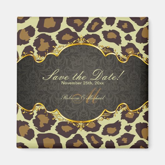 Elegant Damask Leopard Speichern Sie die Datumsmag Magnet (Vorne)