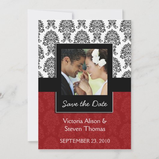 Elegant Damask Liebhaber Hochzeit (Ruby Red. Save The Date (Vorderseite)