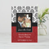 Elegant Damask Liebhaber Hochzeit (Ruby Red. Save The Date (Stehend Vorderseite)