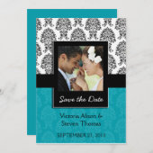 Elegant Damask Liebhaber Hochzeit (Türkis) Save The Date (Vorne/Hinten)