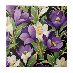 Elegant Damask mit Crocus Blume Fliese