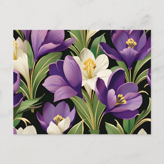 Elegant Damask mit Crocus Blume Postkarte (Vorderseite)