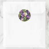 Elegant Damask mit Crocus Blume Runder Aufkleber (Tasche)