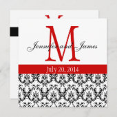 Elegant Damask Monogram Wedding Invitation Red Einladung (Vorne/Hinten)