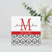 Elegant Damask Monogram Wedding Invitation Red Einladung (Stehend Vorderseite)