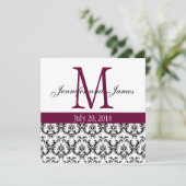Elegant Damask Monogram Wedding Invitation Wine Einladung (Stehend Vorderseite)