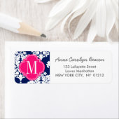 Elegant Damask Navy & Pink Custom Mit Monogramm (Insitu)
