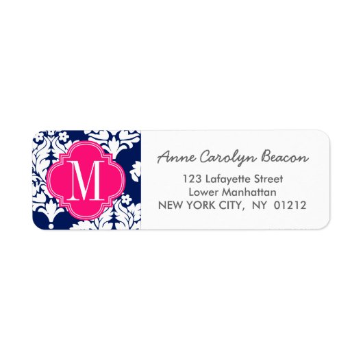 Elegant Damask Navy & Pink Custom Mit Monogramm (Vorne)