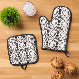 Elegant Damask Ofenhandschuh & Topflappen-Set