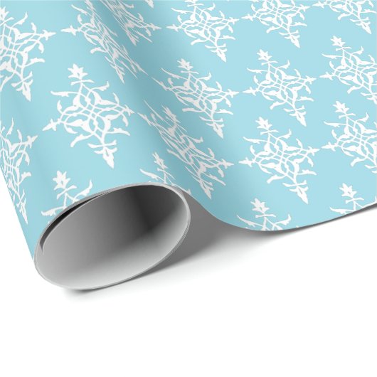 Elegant Damask Pattern Blue Baby Boy Geschenkpapier (Rolleneckpunkt)