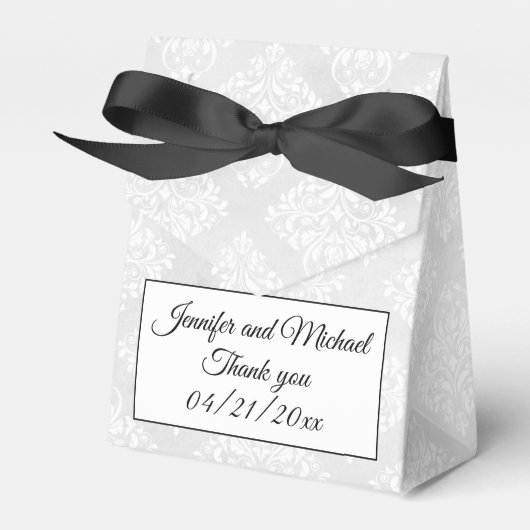Elegant Damask Personalize Names Bow Krawatte Wedd Geschenkschachtel (Vorderseite)