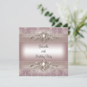 Elegant Damask Pink Cream Pearl Birthday Party Einladung (Stehend Vorderseite)