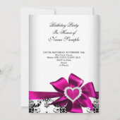 Elegant Damask Pink Heart Jewel Geburtstag Einladung (Rückseite)