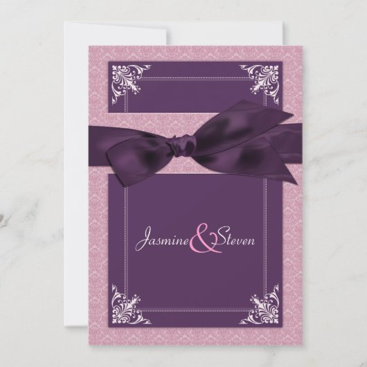 Elegant Damask Plum Wedding Einladungen (Vorderseite)