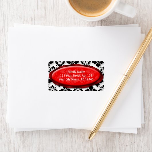 Elegant Damask Red Address Labels Adressaufkleber (Insitu)