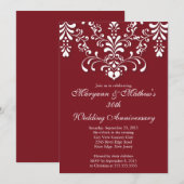 Elegant Damask Red Wedding Anniversary Einladung (Vorne/Hinten)