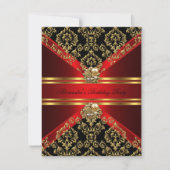 Elegant Damask Regal Red Gold Black Birthday Einladung (Vorderseite)