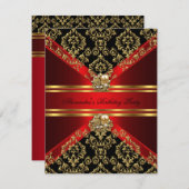 Elegant Damask Regal Red Gold Black Birthday Einladung (Vorne/Hinten)