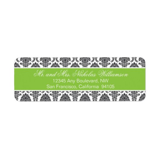 Elegant Damask Return Address Label (grüner Apfel) (Vorne)