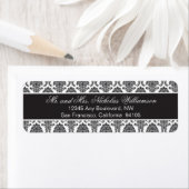 Elegant Damask Return Address Label (schwarz) (Insitu)