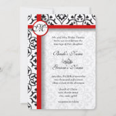 Elegant Damask Side Borders Red Trim Wedding Einladung