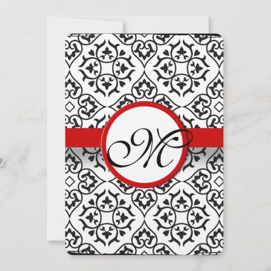 Elegant Damask Side Borders Red Trim Wedding Einladung (Vorderseite)