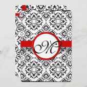 Elegant Damask Side Borders Red Trim Wedding Einladung (Vorne/Hinten)