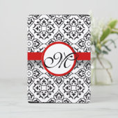 Elegant Damask Side Borders Red Trim Wedding Einladung