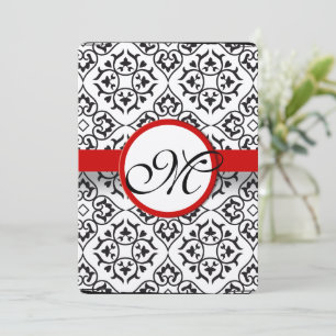 Elegant Damask Side Borders Red Trim Wedding Einladung