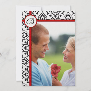 Elegant Damask Side Borders Red Trim Wedding Einladung