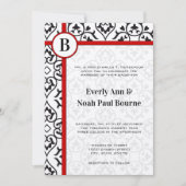 Elegant Damask Side Borders Red Trim Wedding Einladung (Vorderseite)