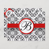 Elegant Damask Side Borders Red Trim Wedding RSVP (Vorne/Hinten)