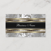 Elegant Damask Silver Pewter Chrome Metal Black Visitenkarte (Vorderseite)