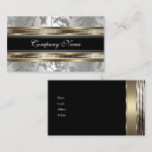 Elegant Damask Silver Pewter Chrome Metal Black Visitenkarte (Vorne/Hinten)