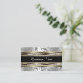 Elegant Damask Silver Pewter Chrome Metal Black Visitenkarte (Stehend Vorderseite)