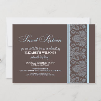 Elegant Damask Sweet 16 Birthday Invite (blau) Einladung
