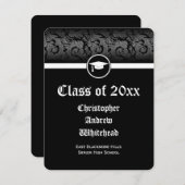 Elegant Damask Traditionell/Uni-Abschluss Einladung (Vorne/Hinten)