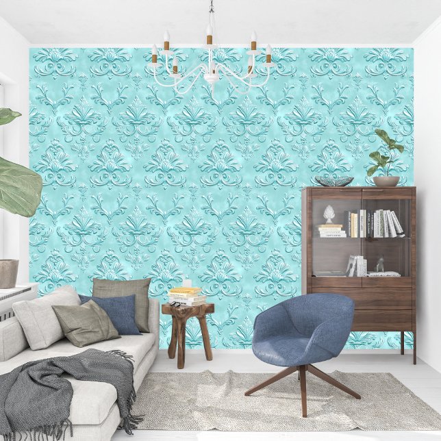 Elegant Damask Türkis Baroque Tapete (Elegant Damask Turquoise Baroque Wallpaper)