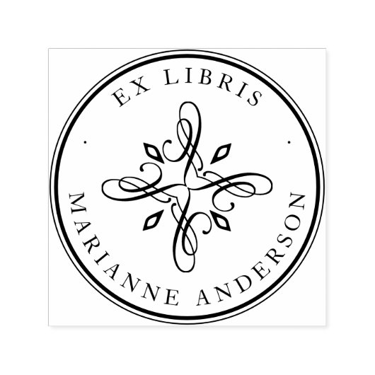 Elegant Damask & Typografy Individuelle Name Ex Li Permastempel (Design)