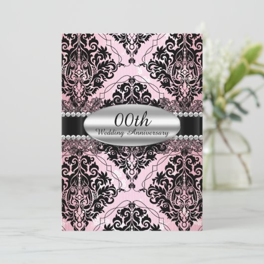 Elegant Damask Wedding Anniversary Einladung (Stehend Vorderseite)