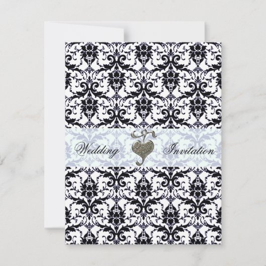 Elegant Damask Wedding Einladung (Vorderseite)