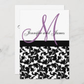 Elegant Damask Wedding Einladung Monogram Purple (Vorne/Hinten)