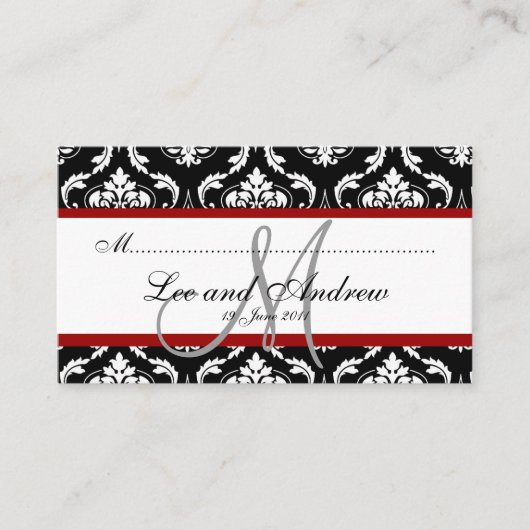 Elegant Damask Wedding Empfang Platzkarte Red (Vorderseite)