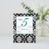 Elegant Damask Wedding Tischnummer Card Jade (Stehend Vorderseite)