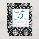 Elegant Damask Wedding Tischnummer Card Jade (Vorne/Hinten)
